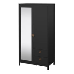 Barcelona Wardrobe with 1 Door 1 Mirror Door 2 Drawers in Matt Black - Furniture One Shop
