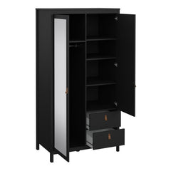 Barcelona Wardrobe with 1 Door 1 Mirror Door 2 Drawers in Matt Black - Furniture One Shop