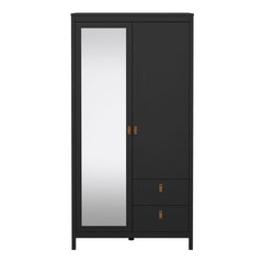 Barcelona Wardrobe with 1 Door 1 Mirror Door 2 Drawers in Matt Black - Furniture One Shop