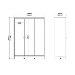 Barcelona Wardrobe with 3 Doors in Matt Black - Furniture One Shop