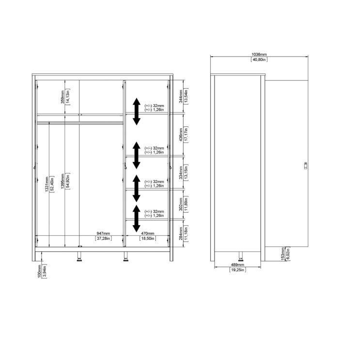 Barcelona Wardrobe with 3 Doors in White