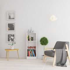 Basic Low Narrow Bookcase (2 Shelves) in White - Furniture One Shop