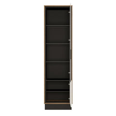 Brolo Tall Glazed Display Cabinet (RH) With the Walnut and Dark Panel Finish - Furniture One Shop