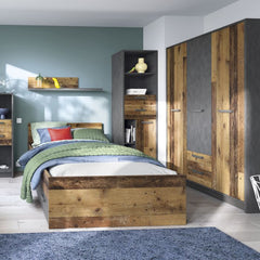 Brooklyn 3 Door Wardrobe with 2 Drawers in Walnut and Dark Matera Grey - Furniture One Shop