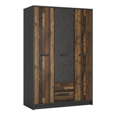 Brooklyn 3 Door Wardrobe with 2 Drawers in Walnut and Dark Matera Grey - Furniture One Shop