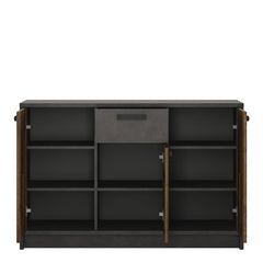 Brooklyn Cabinet with 3 Doors and 1 Drawer in Walnut and Dark Matera Grey - Furniture One Shop