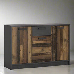 Brooklyn Cabinet with 3 Doors and 1 Drawer in Walnut and Dark Matera Grey - Furniture One Shop