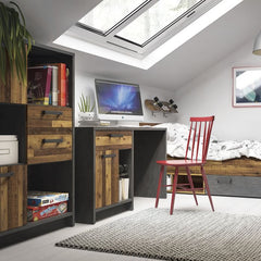Brooklyn Desk with 1 Door and 1 Drawer in Walnut and Dark Matera Grey - Furniture One Shop