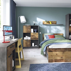 Brooklyn Desk with 1 Door and 1 Drawer in Walnut and Dark Matera Grey - Furniture One Shop