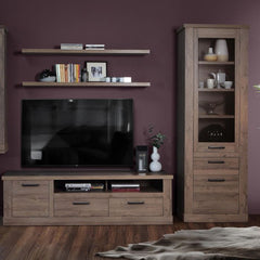 Corona Narrow Display Cabinet in Tabak Oak - Furniture One Shop
