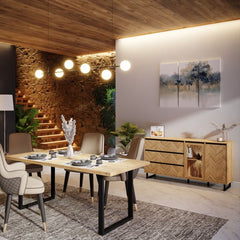 Nikomedes Sideboard in Spica Oak/Matt Black/Bartex Oak - Furniture One Shop