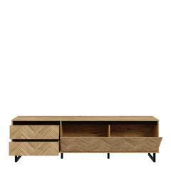 Nikomedes TV Unit in Spica Oak/Matt Black/Bartex Oak - Furniture One Shop