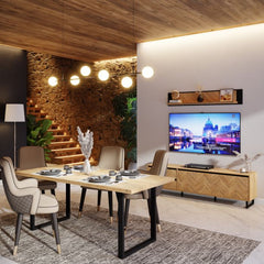 Nikomedes Wall shelf in Spica Oak/Matt Black/Bartex Oak - Furniture One Shop