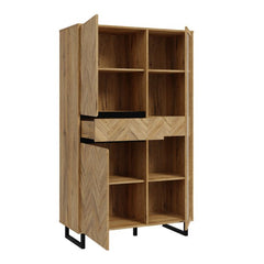 Nikomedes Display Cabinet in Spica Oak/Matt Black/Bartex Oak - Furniture One Shop