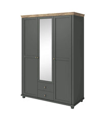 Evora Mirrored 3 Door Wooden Wardrobe in Green and Oak Lefkas - 154cm