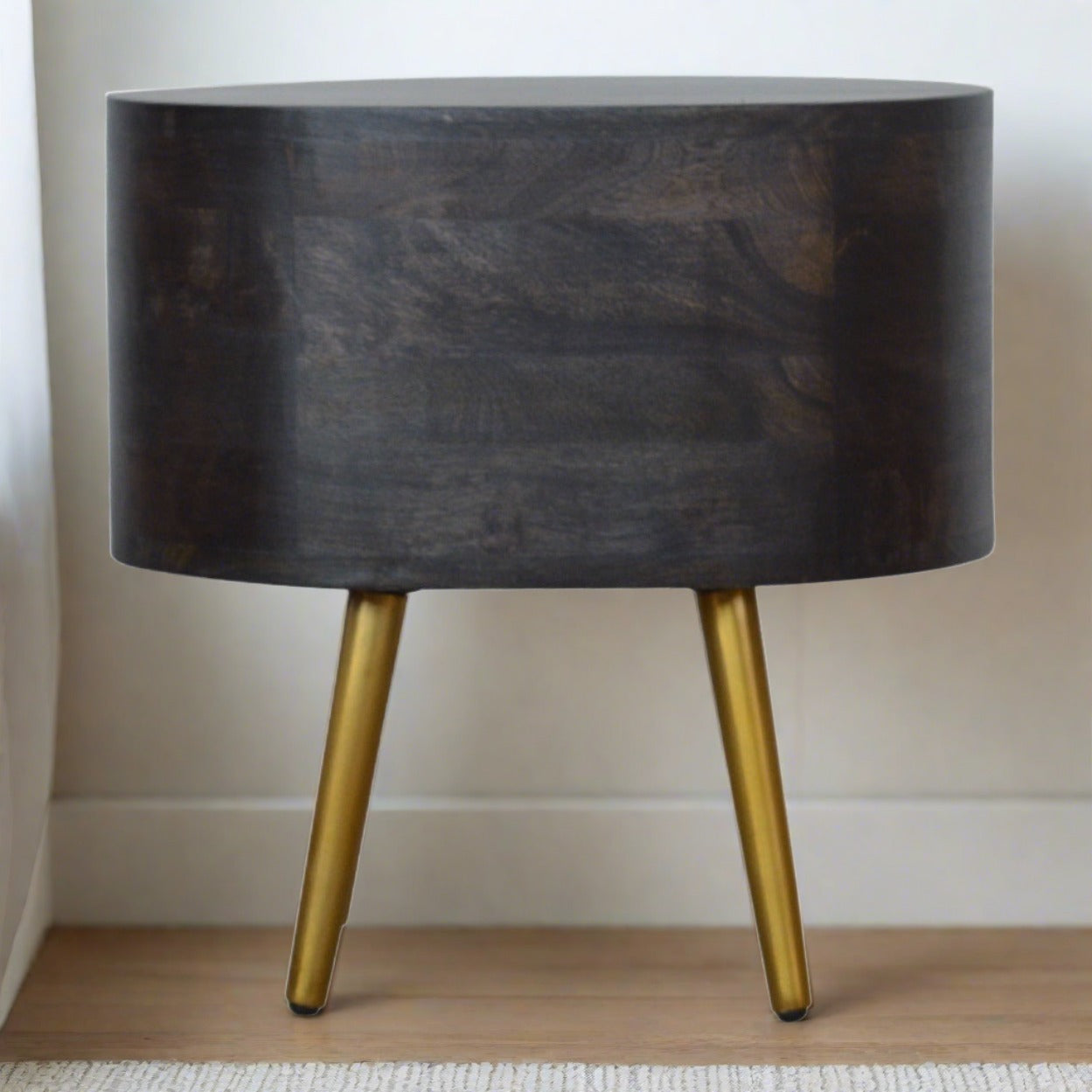 Greek Ash Black Bedside with Brass Legs