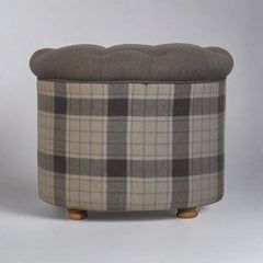 CushyCube Deep Button Round Checked Footstool