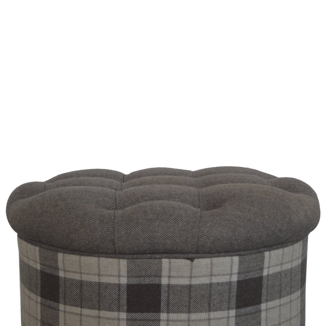 CushyCube Deep Button Round Checked Footstool