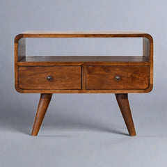 FusionVibe Mini Chestnut Curved TV Stand with 2 Drawers - Furniture One Shop