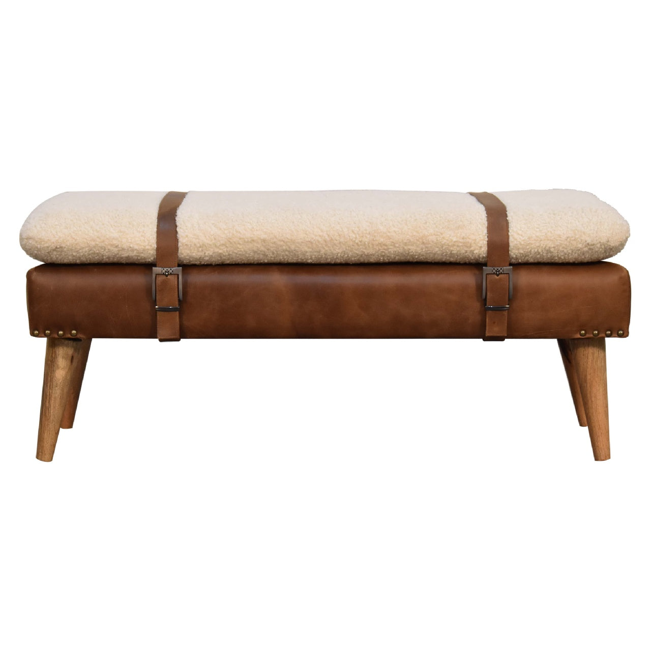 Devour Seat Bouclé Buffalo Hide Leather Bench