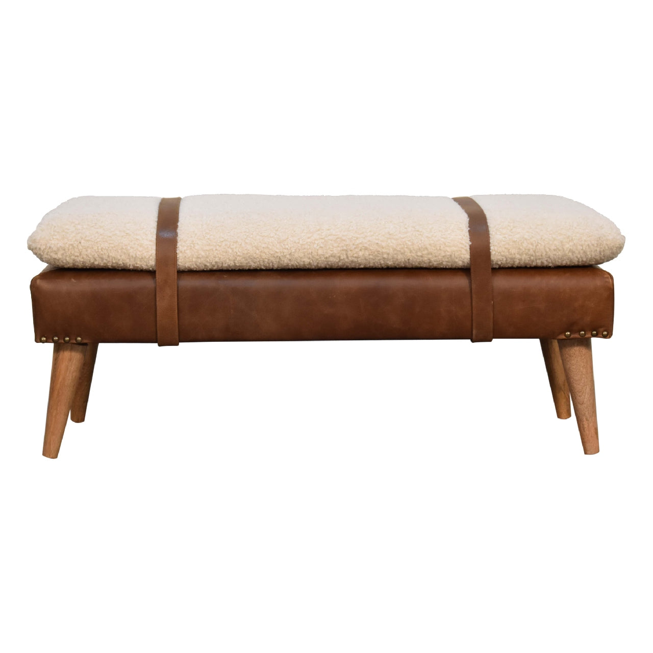 Devour Seat Bouclé Buffalo Hide Leather Bench