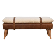 Devour Seat Bouclé Buffalo Hide Leather Bench - Furniture One Shop
