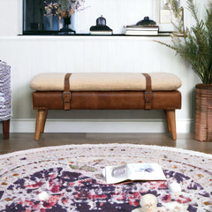 Devour Seat Bouclé Buffalo Hide Leather Bench - Furniture One Shop