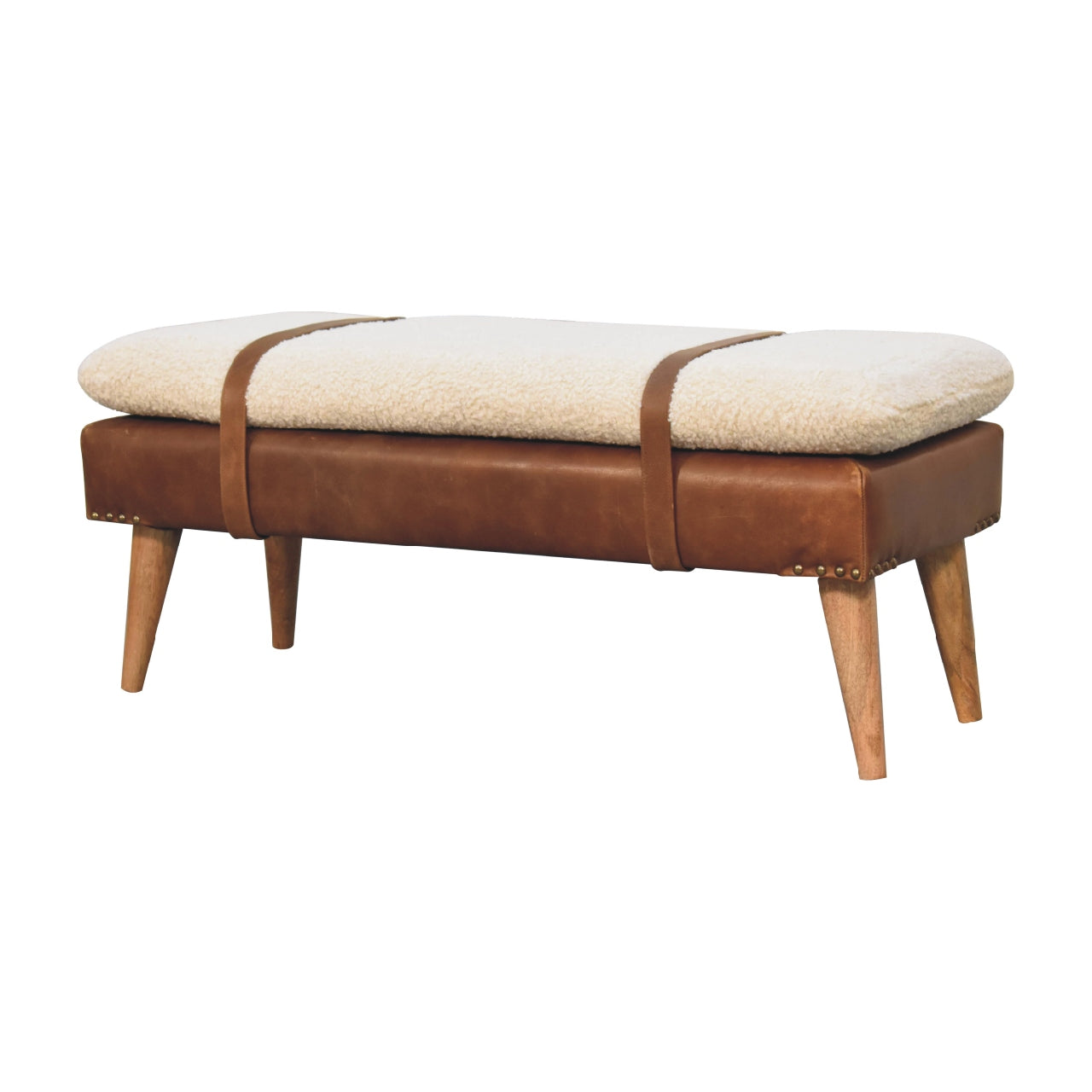 Devour Seat Bouclé Buffalo Hide Leather Bench