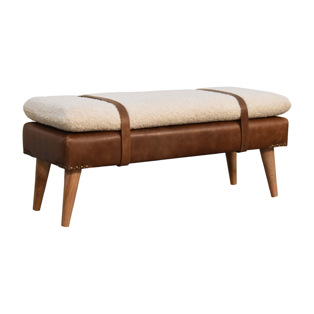 Devour Seat Bouclé Buffalo Hide Leather Bench