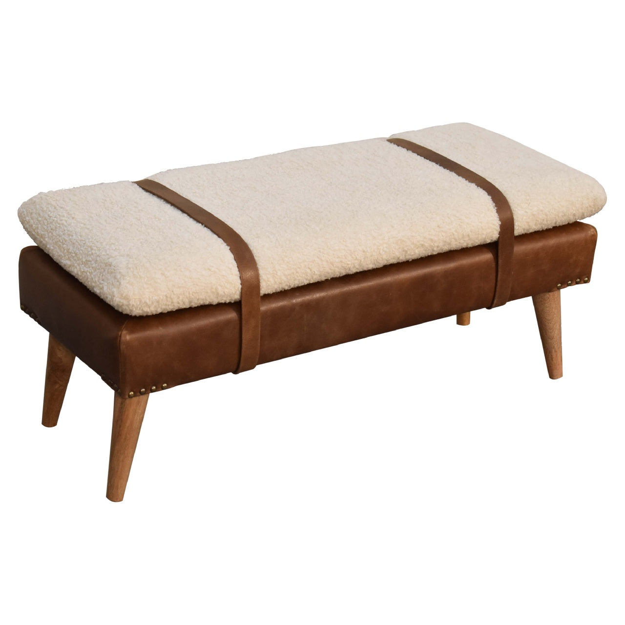 Devour Seat Bouclé Buffalo Hide Leather Bench