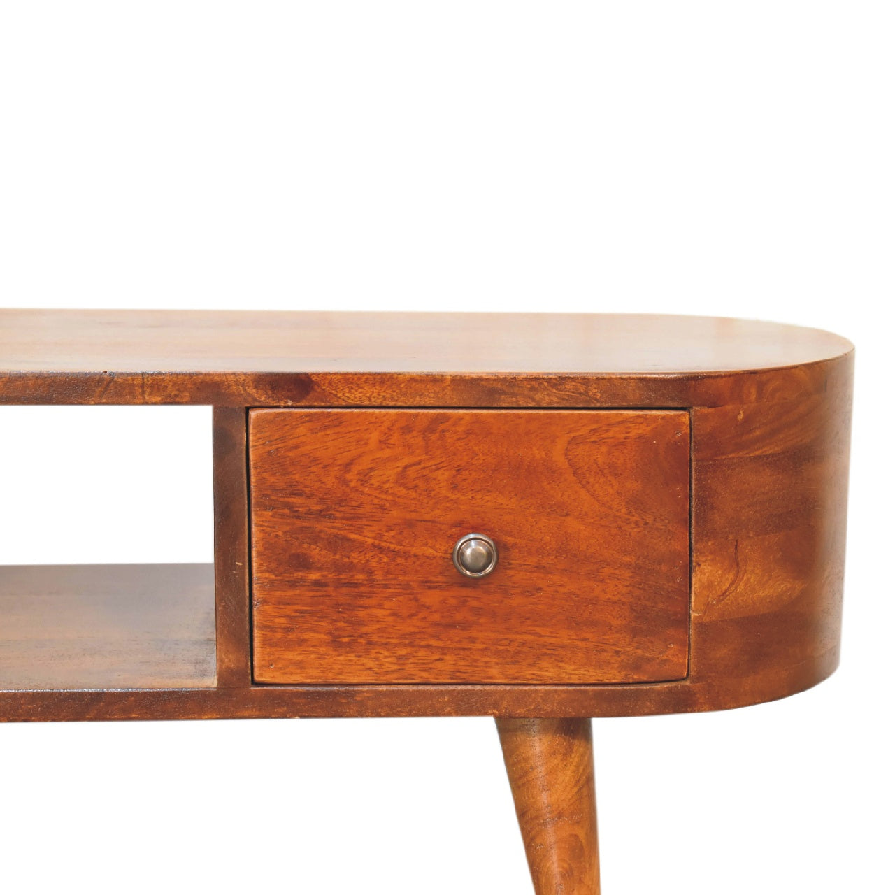 EliteEcho Chestnut Round Open TV Stand - Furniture One Shop