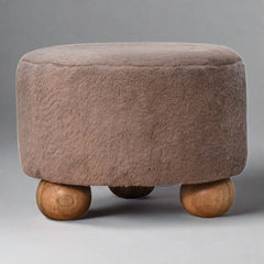 CosyCubby Mocha Faux Fur Round Ball Footstool