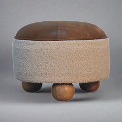 PlushPlace Cream Boucle Buffalo Footstool - Furniture One Shop