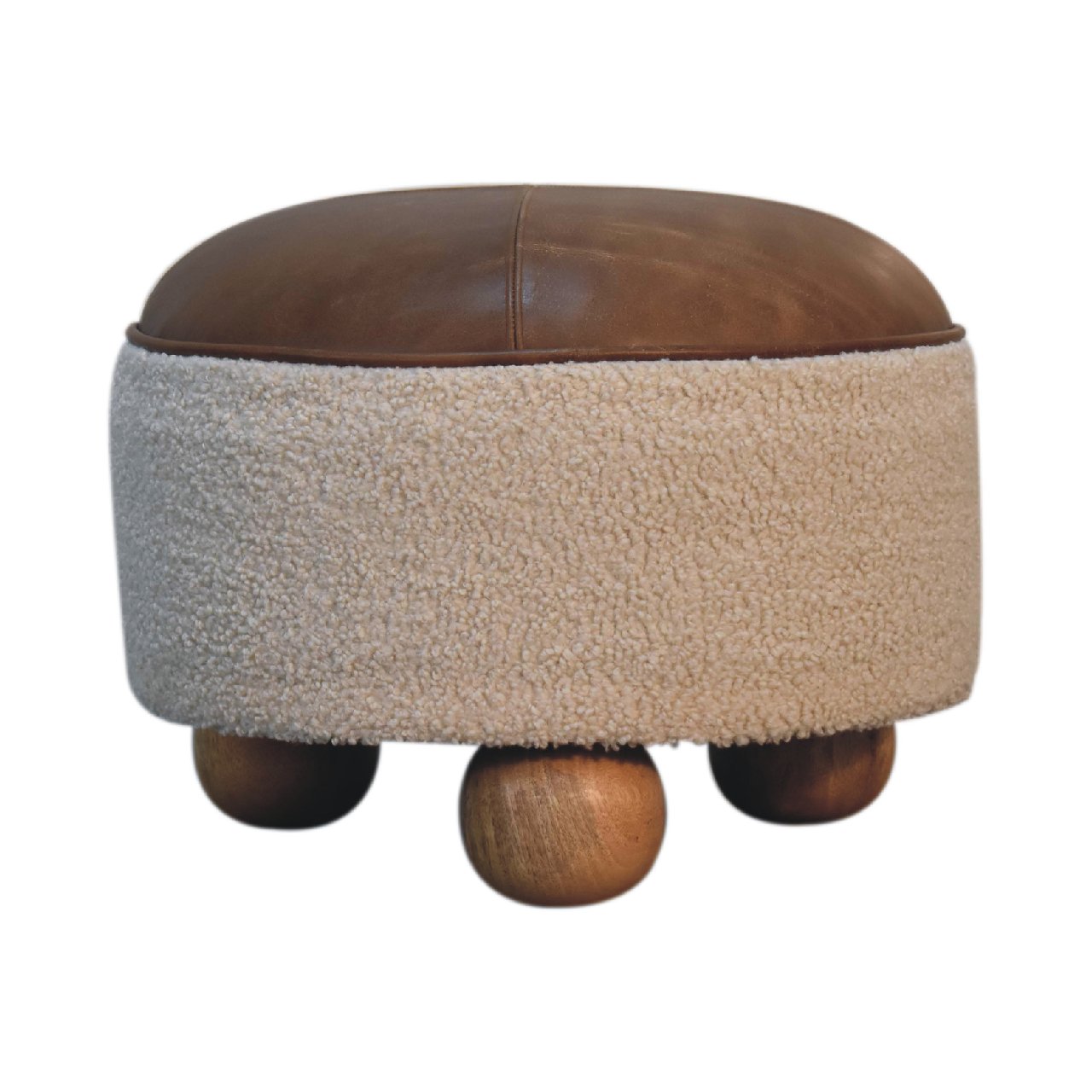 PlushPlace Cream Boucle Buffalo Footstool