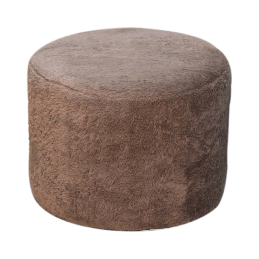 ComfyCush Mocha Faux Fur Round Footstool
