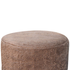 ComfyCush Mocha Faux Fur Round Footstool