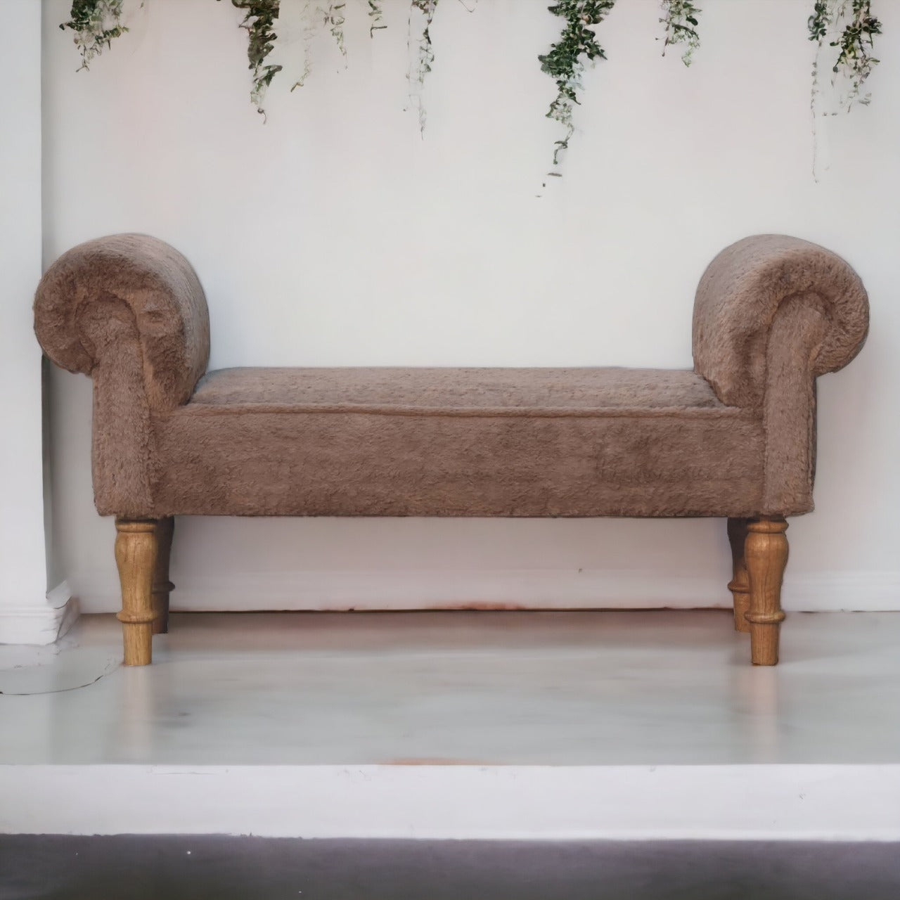 Binge Perch Mocha Faux Fur Bedroom Bench