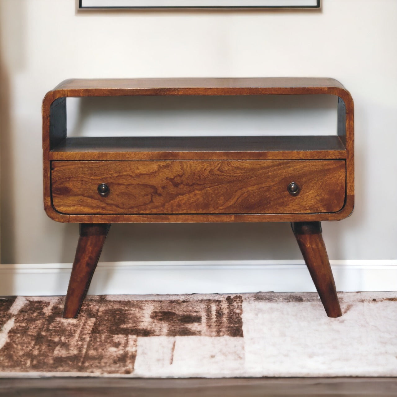 FusionFinesse Mini Chestnut Curved TV Stand - Furniture One Shop