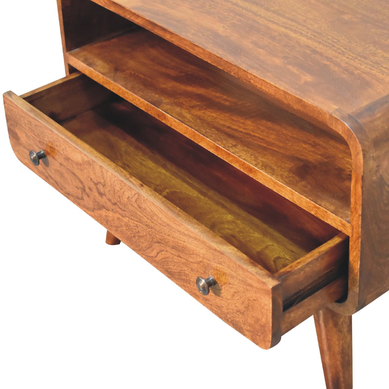 FusionFinesse Mini Chestnut Curved TV Stand - Furniture One Shop