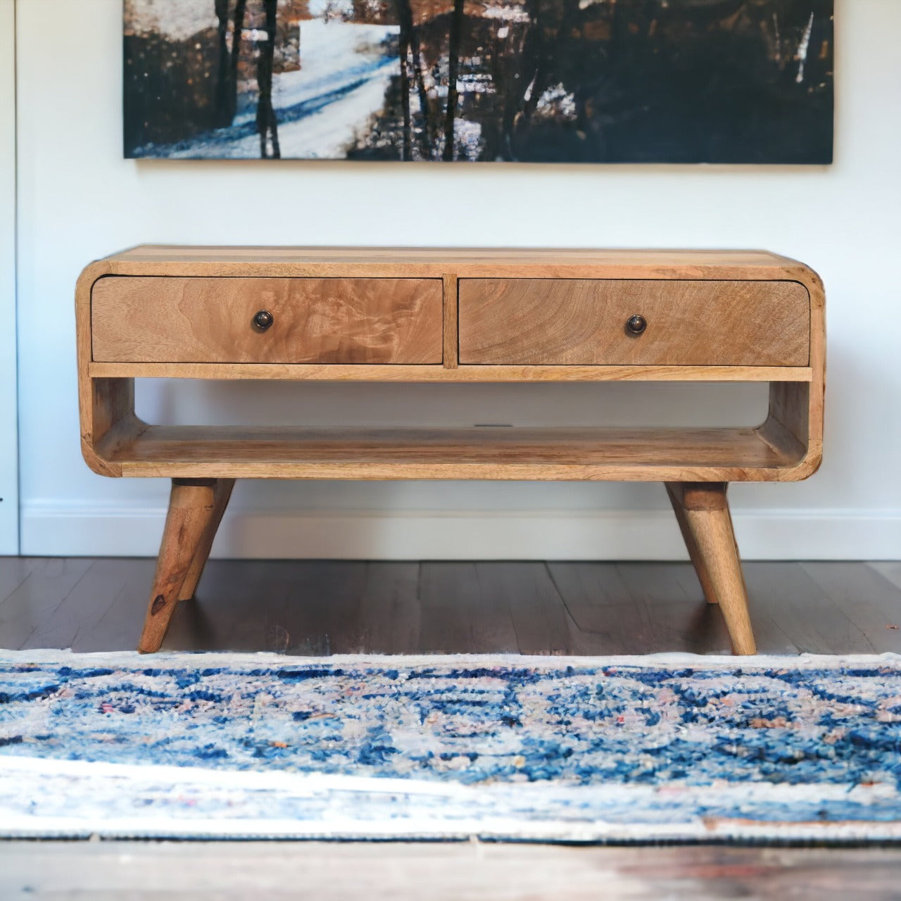 EliteEnclave Reverse Curve Oak-ish TV Stand - Furniture One Shop