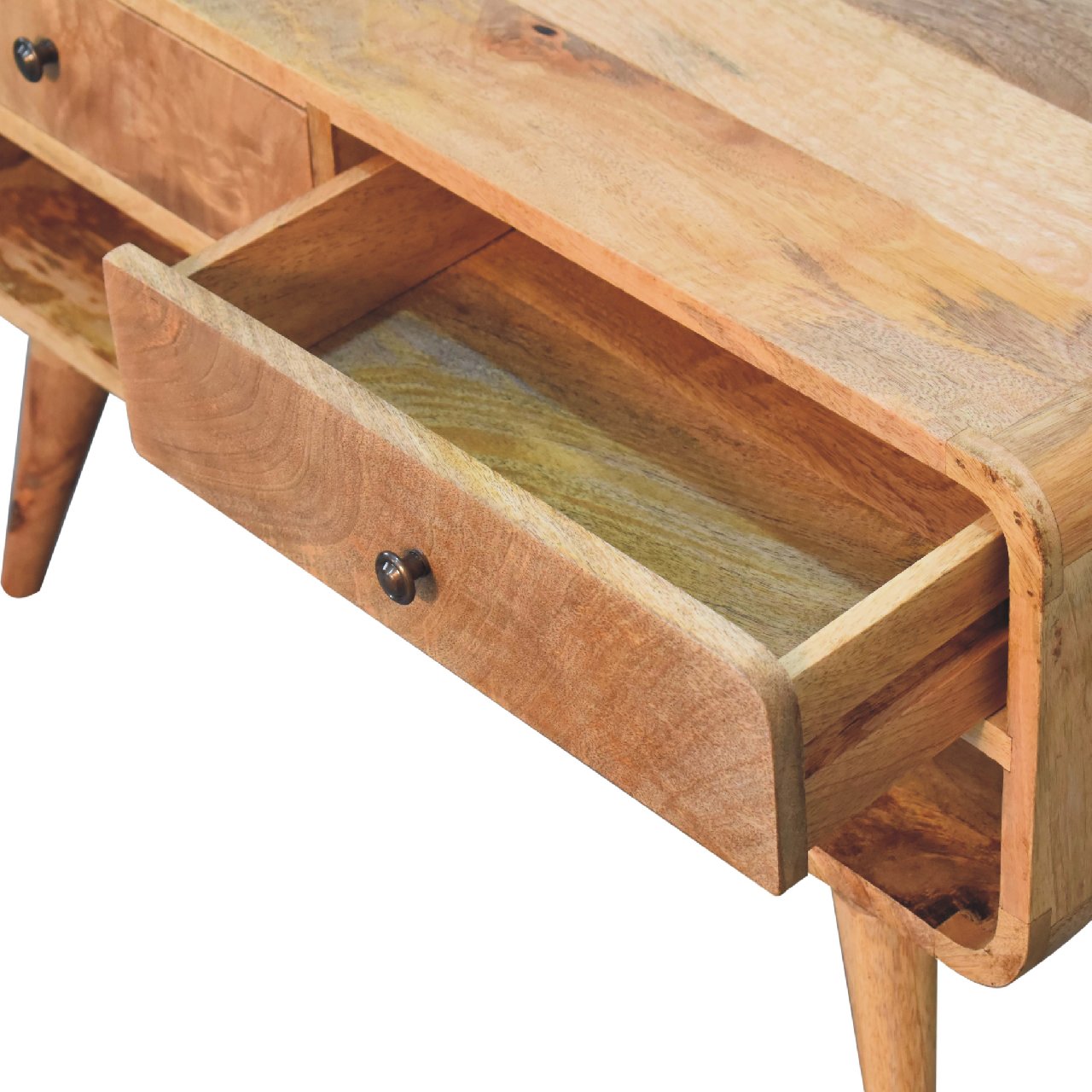 EliteEnclave Reverse Curve Oak-ish TV Stand - Furniture One Shop