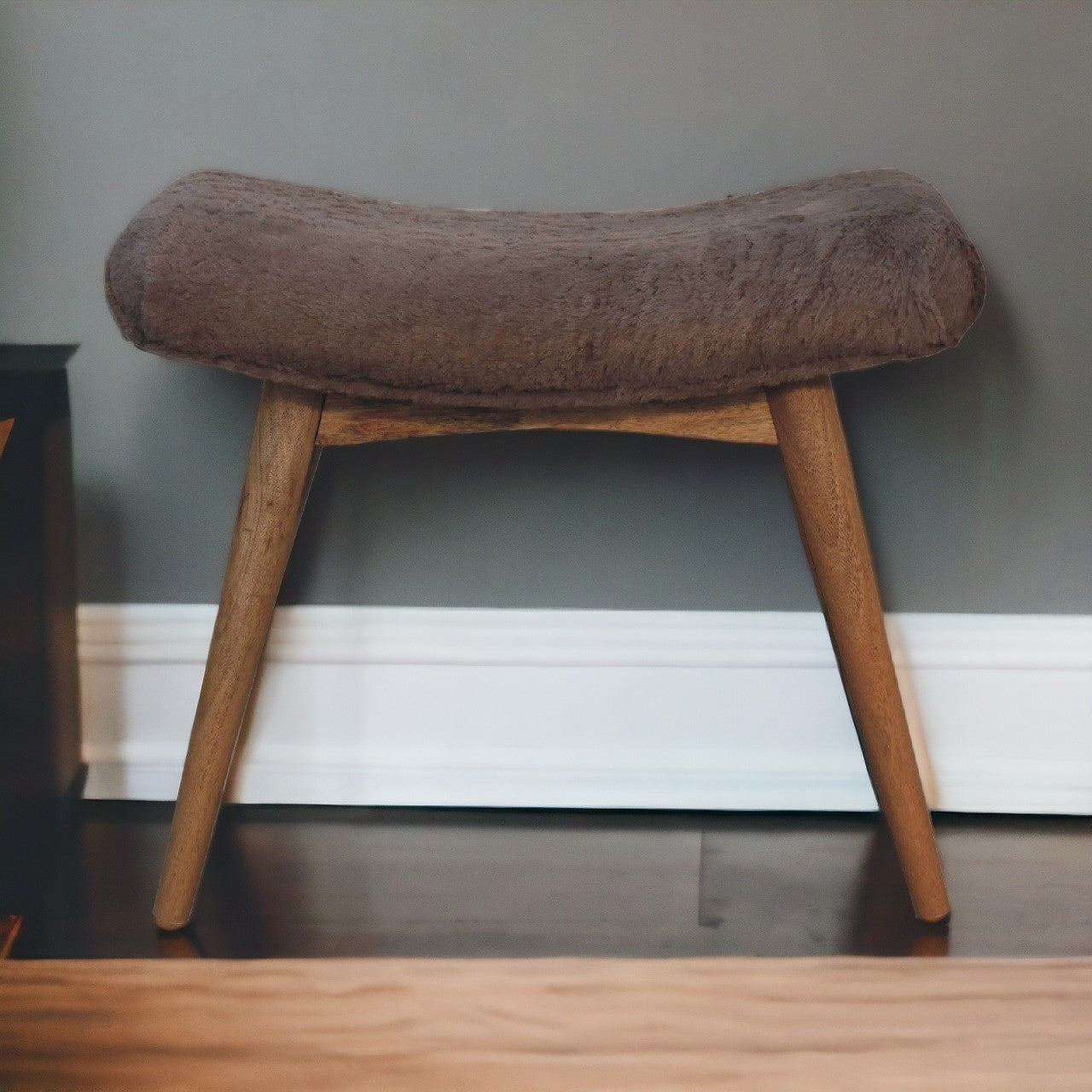 Snack Bench Mocha Faux Fur Curved Bench
