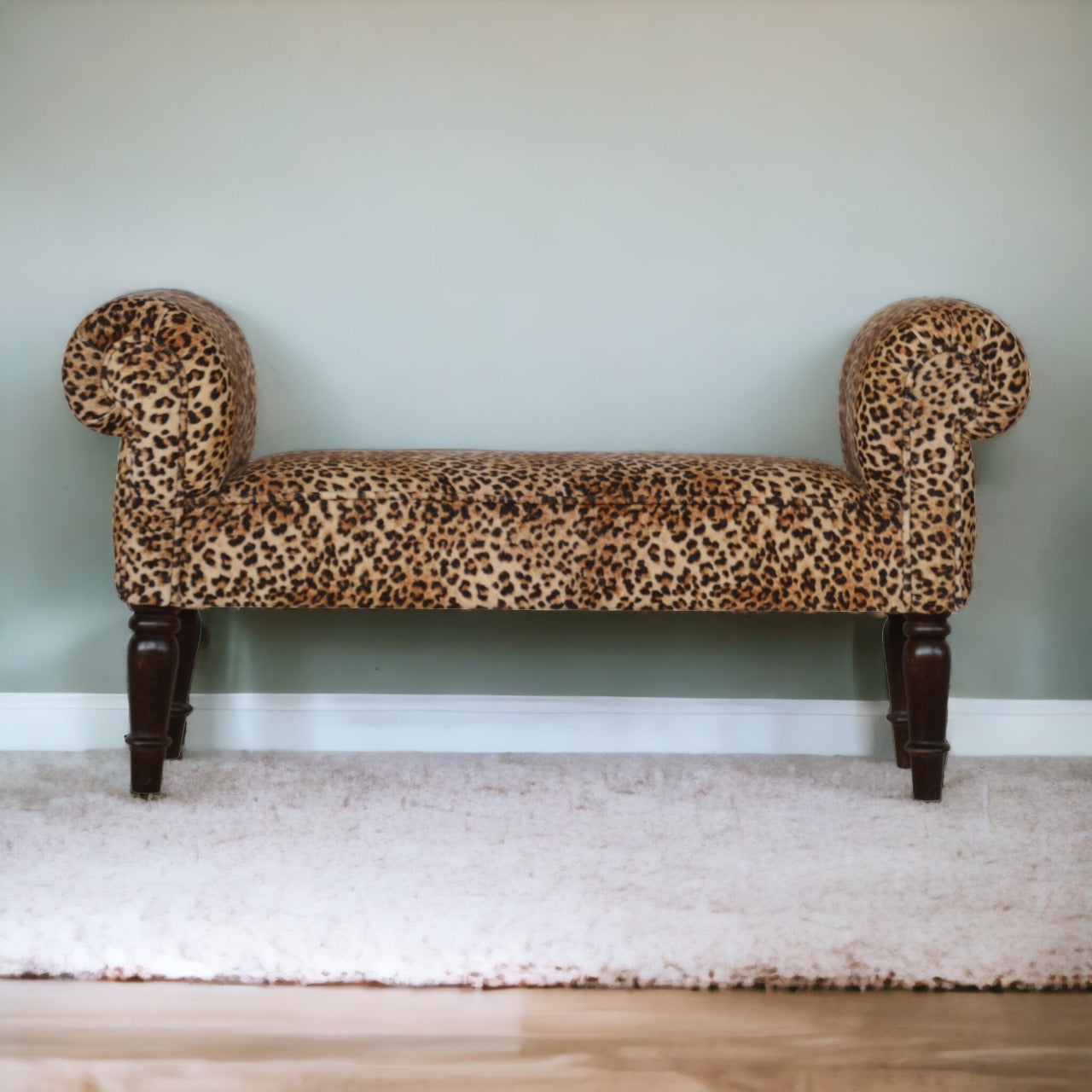 Gusto Perch Leopard Print Velvet Bench