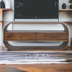 ClassyView Chestnut Curved Edge TV Stand with 2 Drawers - Furniture One Shop