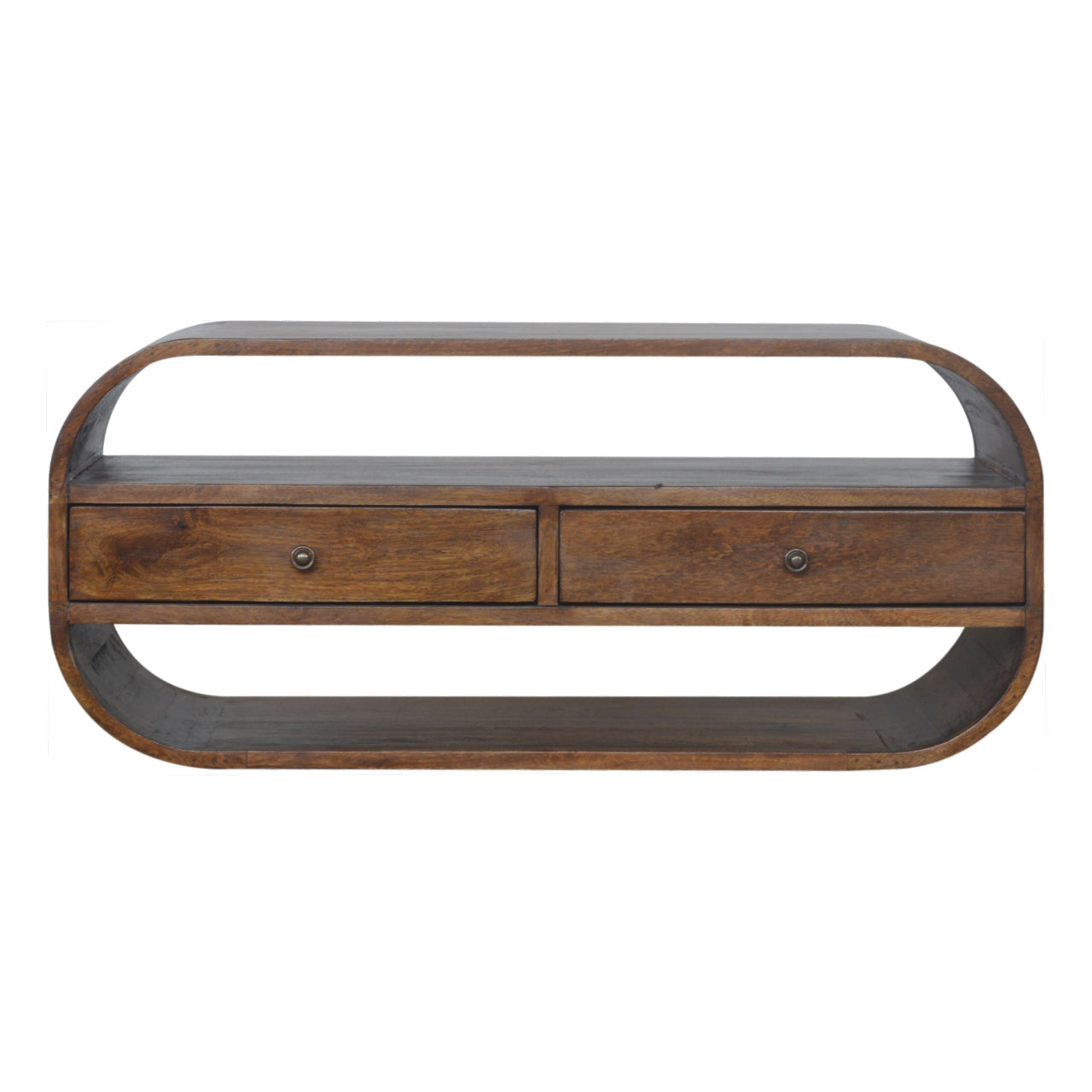 ClassyView Chestnut Curved Edge TV Stand with 2 Drawers - Furniture One Shop