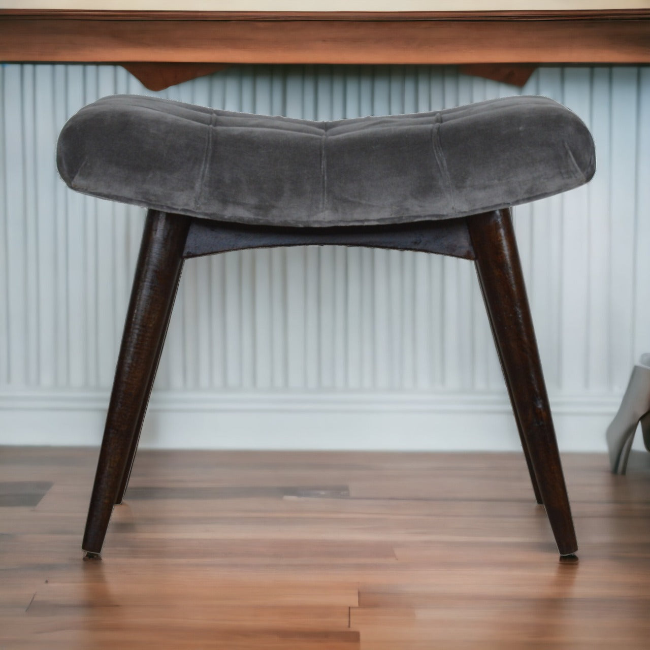 Savour Seat Grey Cotton Velvet Curved Bench