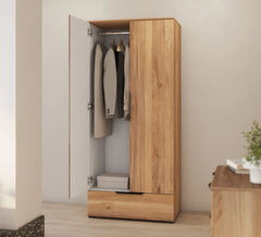 Tokyo 2 Hinged Door 1 Drawer Wooden Wardrobe in Oak Mauvella 86cm - Furniture One Shop