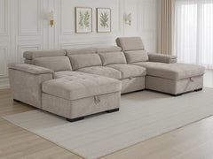 Alaya Beige U-Shape Corner Sofa Bed with Storage & Adjustable Headrests