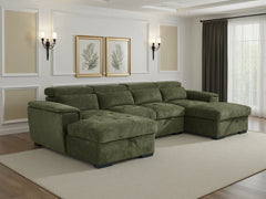 Alaya Green U-Shape Corner Sofa Bed with Storage & Adjustable Headrests