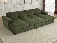 Alaya Green U-Shape Corner Sofa Bed with Storage & Adjustable Headrests